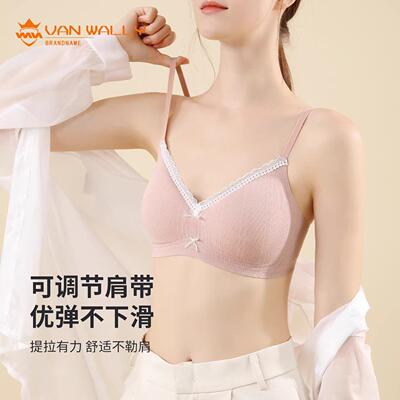 VAN WALLY内衣女小胸聚拢纯欲蕾丝碎花防滑细肩带胸罩美背文胸