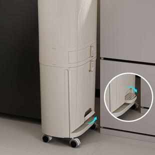 垃圾桶厨房高款可移动家用大容量带盖免弯腰卫生桶滑盖日式置物架