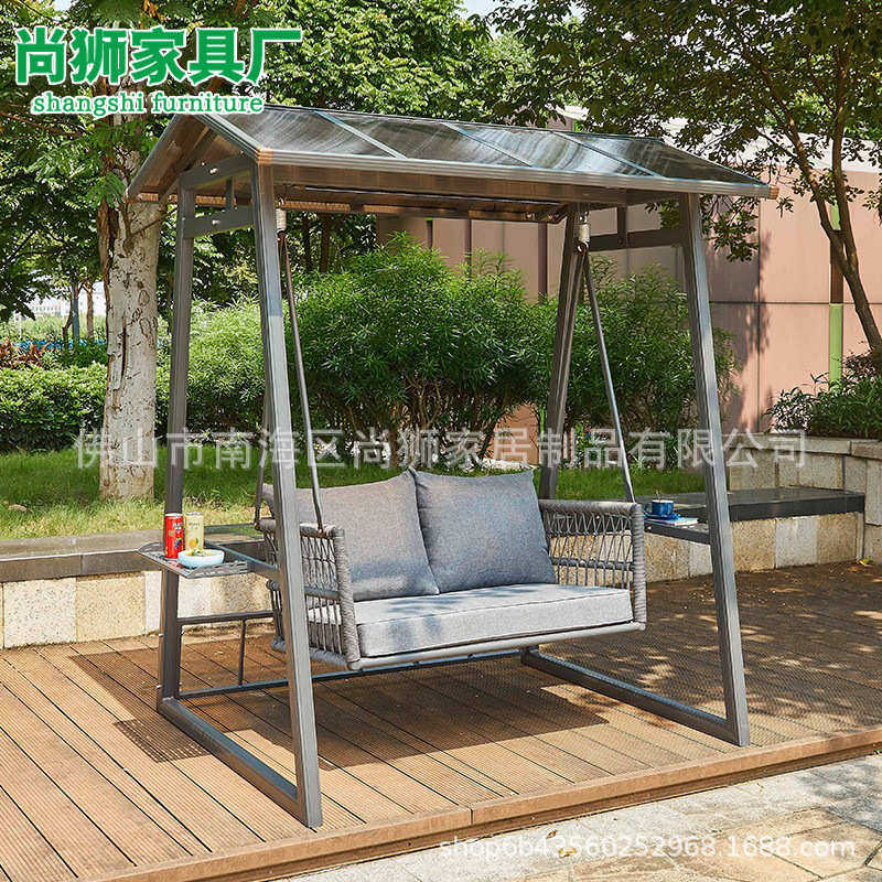 户外秋千吊椅庭院吊椅露台摇椅院子防雨三人可躺吊床室外露天吊篮
