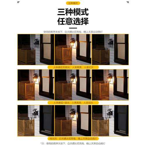 新款太阳能户外庭院灯家用室外防雨花园阳台超亮感应钨丝照明壁灯