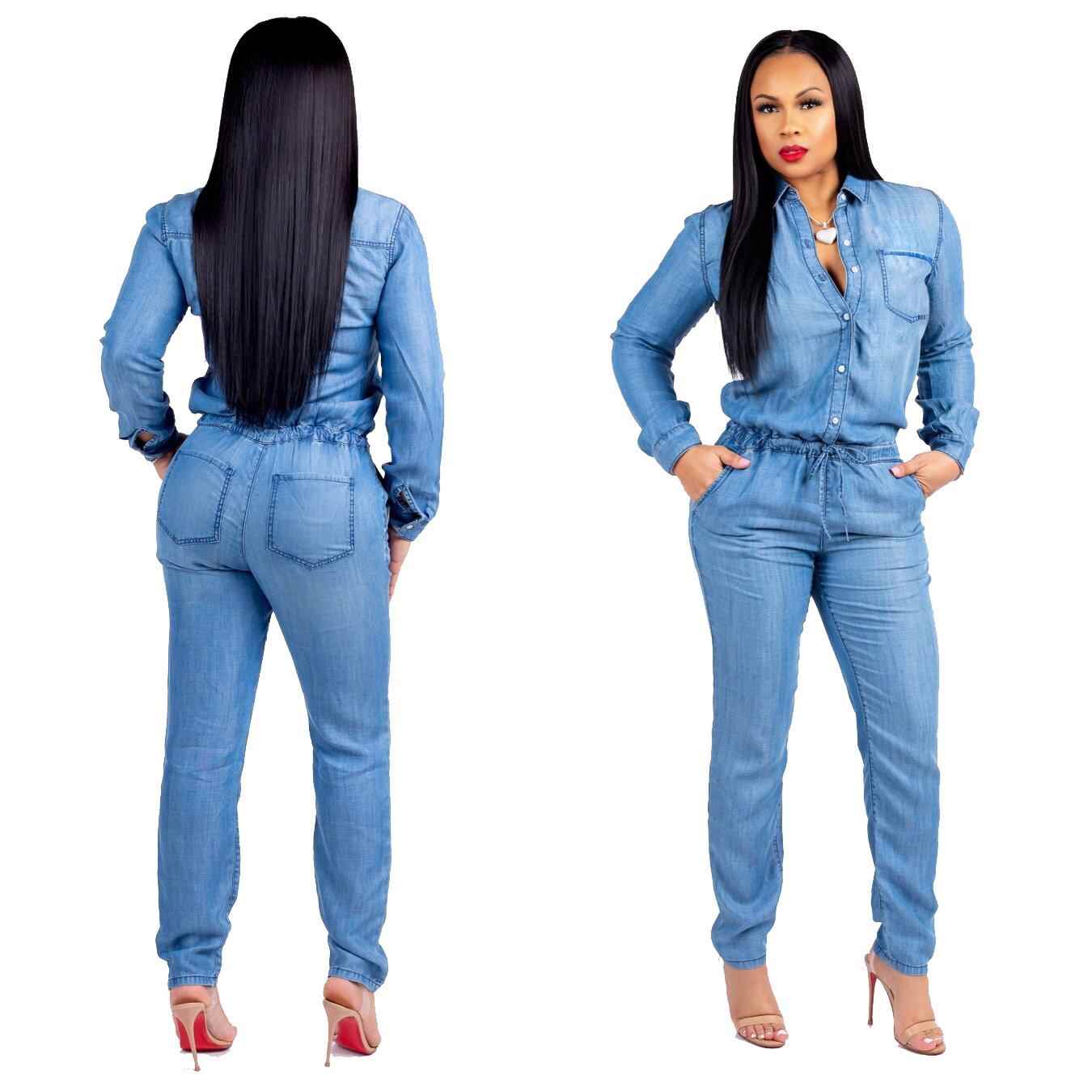 jumpsuit casual fit slim womens jeans lace-up stylish