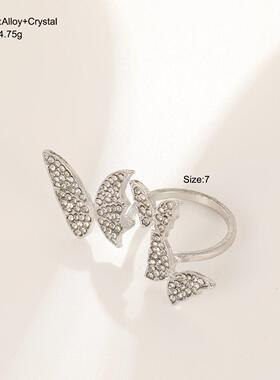 Butterfly rings women开 口戒指简约食指戒ins风水钻微镶蝴蝶戒