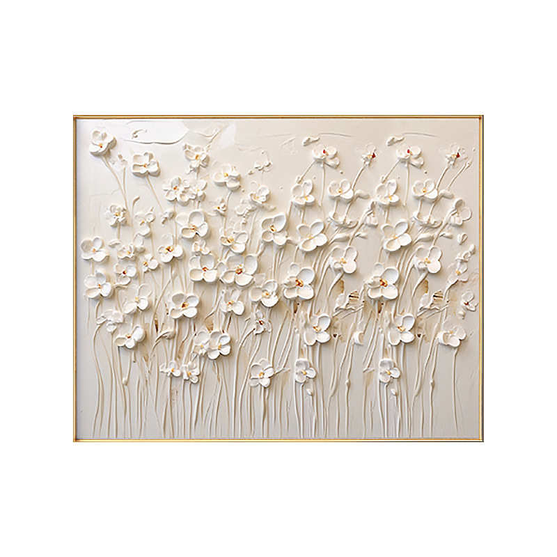 花朵挂画客厅邮手绘立体高级极画墙简风一件奶油壁画包背景沙发