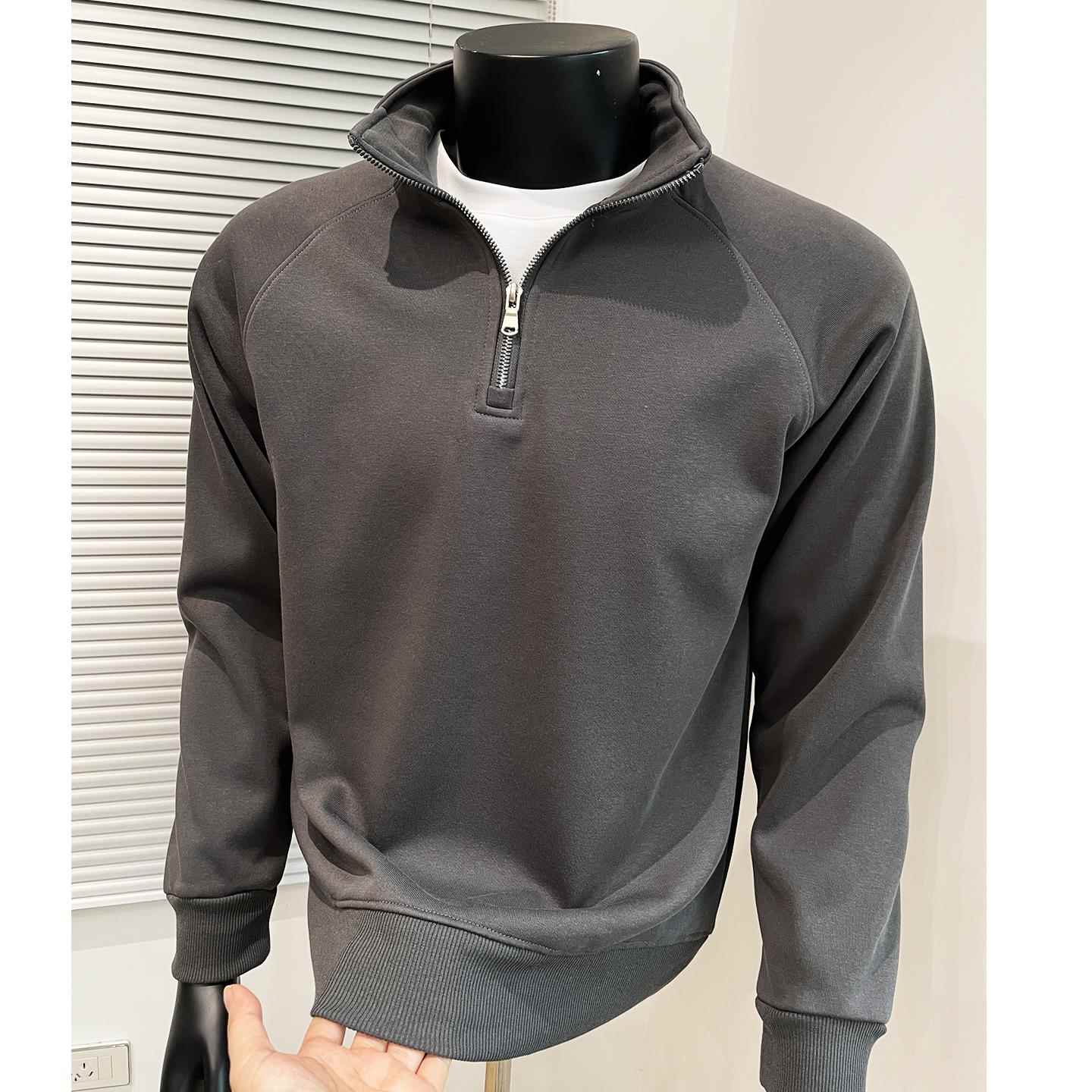 420g重磅美式半拉链套头卫衣男款加绒加厚秋冬季新款宽松休闲立领