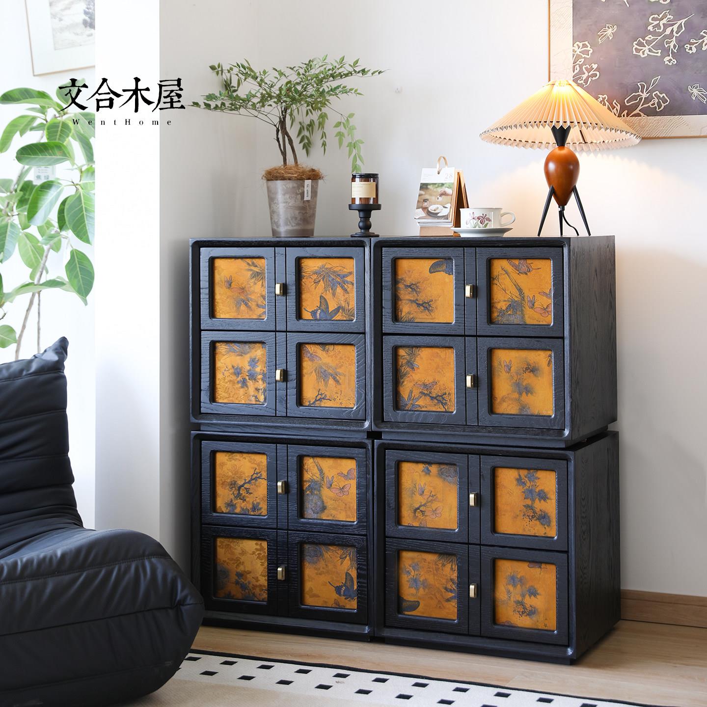 文合木屋香云纱斗柜法式复古模块组合实木新中式电视柜中古床头柜