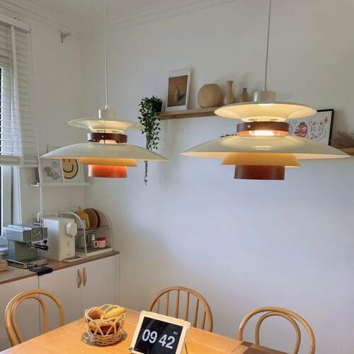 日式ph5吊灯创意飞碟北欧吧台饭厅灯原木奶油风双头三头餐厅吊灯