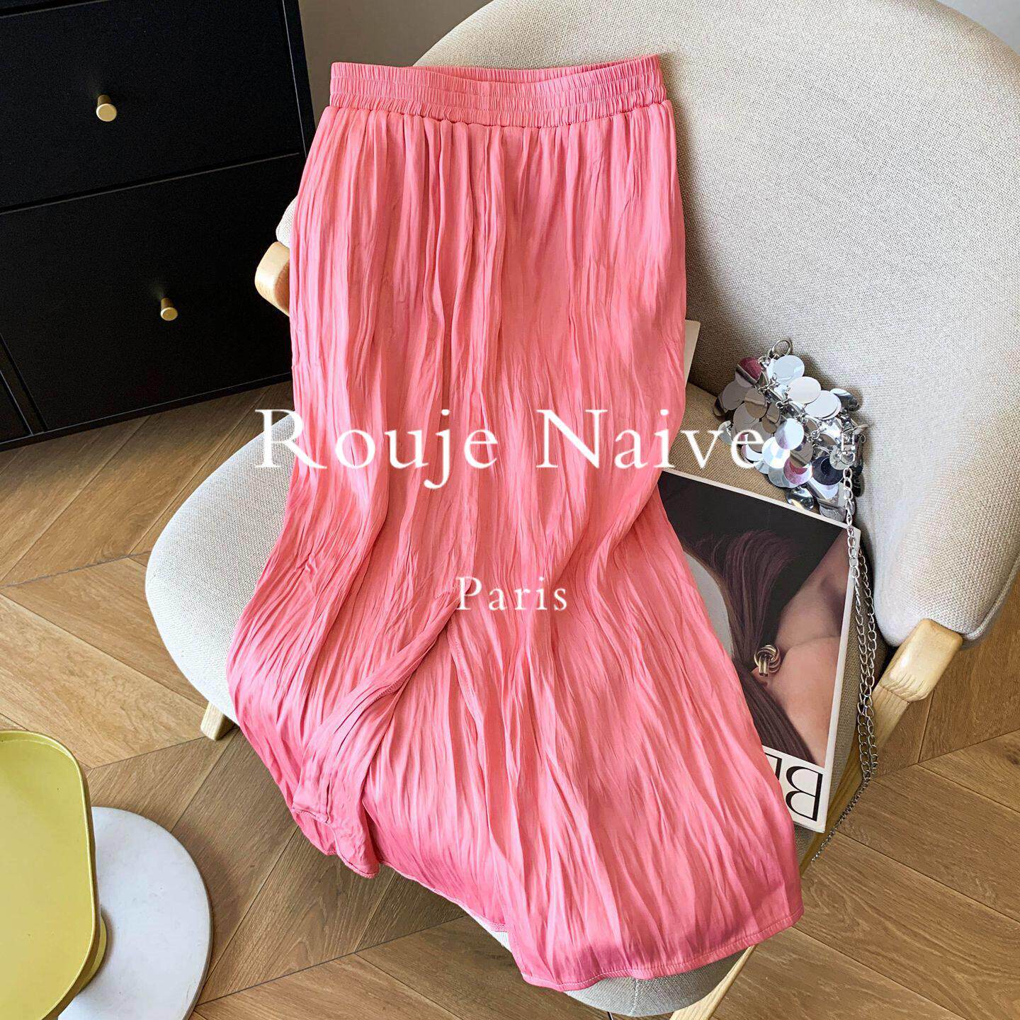 Rouje Naive缎面直筒半身裙2026新款今年流行轻奢高级感开叉半裙