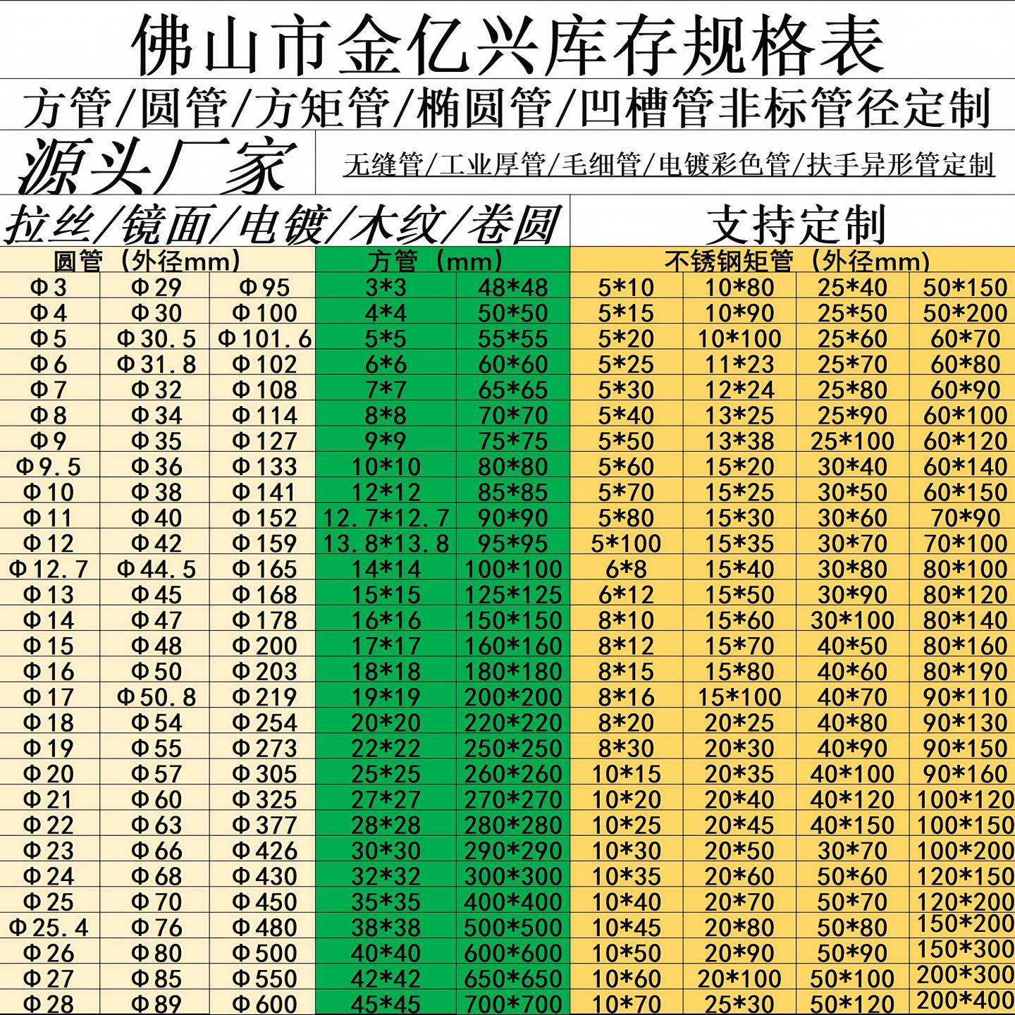 企业201/316/304不锈钢方管圆管无缝管方通矩形加厚装饰工业钢材