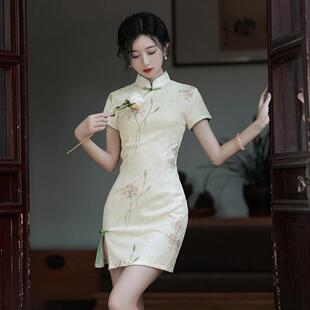 旗袍2025年新款改良女夏季年轻款少女小个子短款素雅绿色清新淡雅