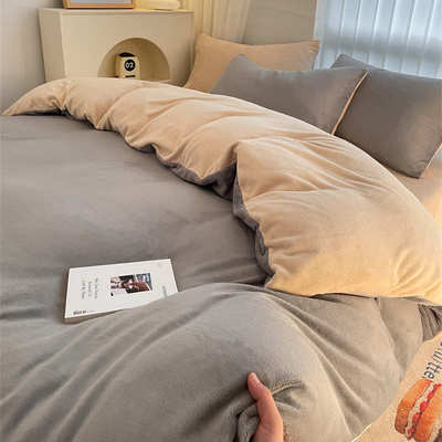 纯色牛奶绒四件套冬季加厚珊瑚绒床单被套南通加绒床上用品三件套