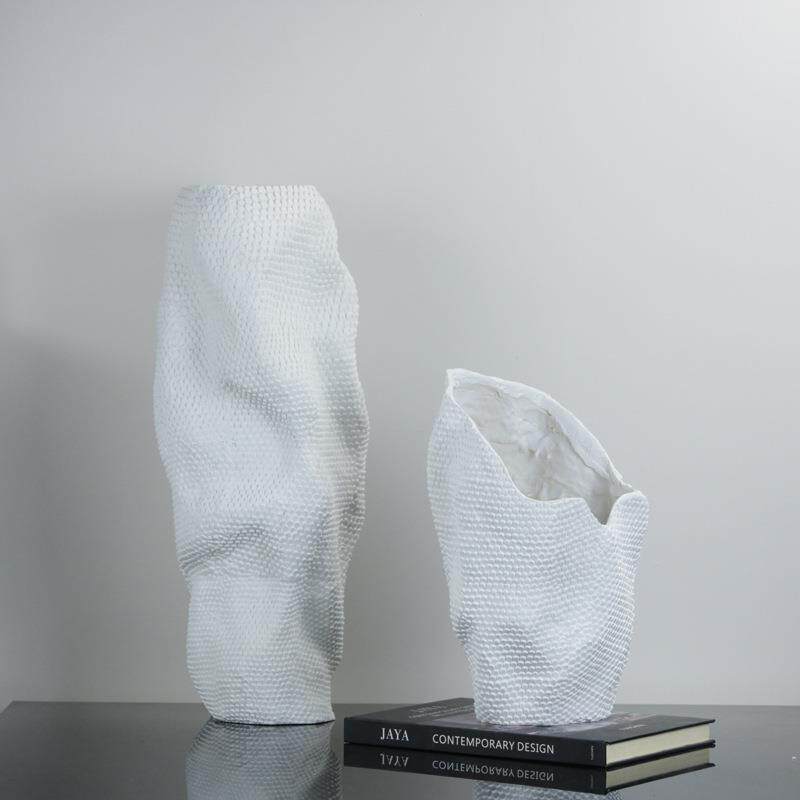 现代简约树脂鱼鳞花器摆件客厅餐厅桌面样板间电视柜时尚轻装饰品