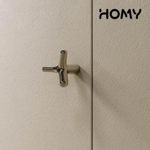 homyhws.钛银色黄铜衣柜门把手极简中古风抽屉打孔挂衣钩橱柜拉手