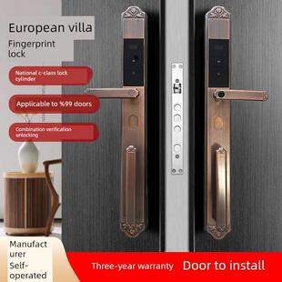 欧式覆古别墅密码锁双开门指纹锁家用防盗门智能锁大门智能门锁