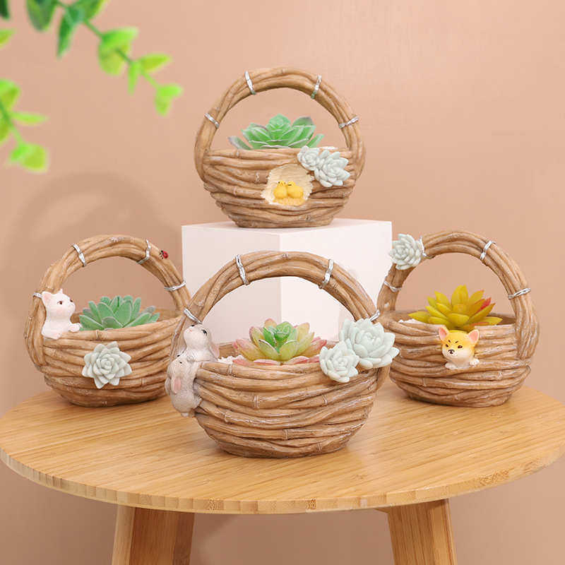 南院传芳创意仿真竹篮动物树脂多肉花盆园艺微景观桌面绿植小花盆,鲜花速递/花卉仿真/绿植园艺,花盆,淘宝优惠券,粉丝福利购,淘宝优惠卷