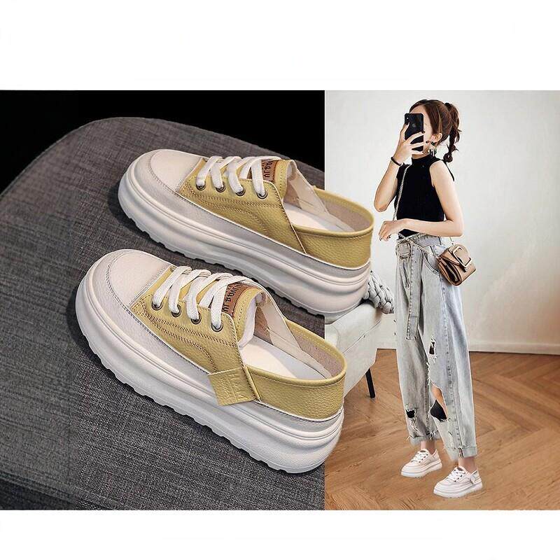 英国真皮厚底小白鞋女款春夏2026新款薄款透气两穿休闲运动板鞋子