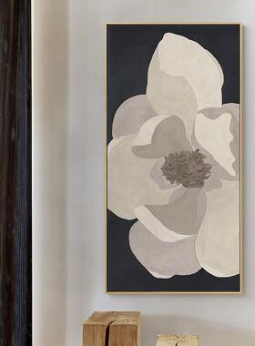 竖版入户玄关装饰画样板间花卉画客厅走廊过道尽头背景墙抽象挂画