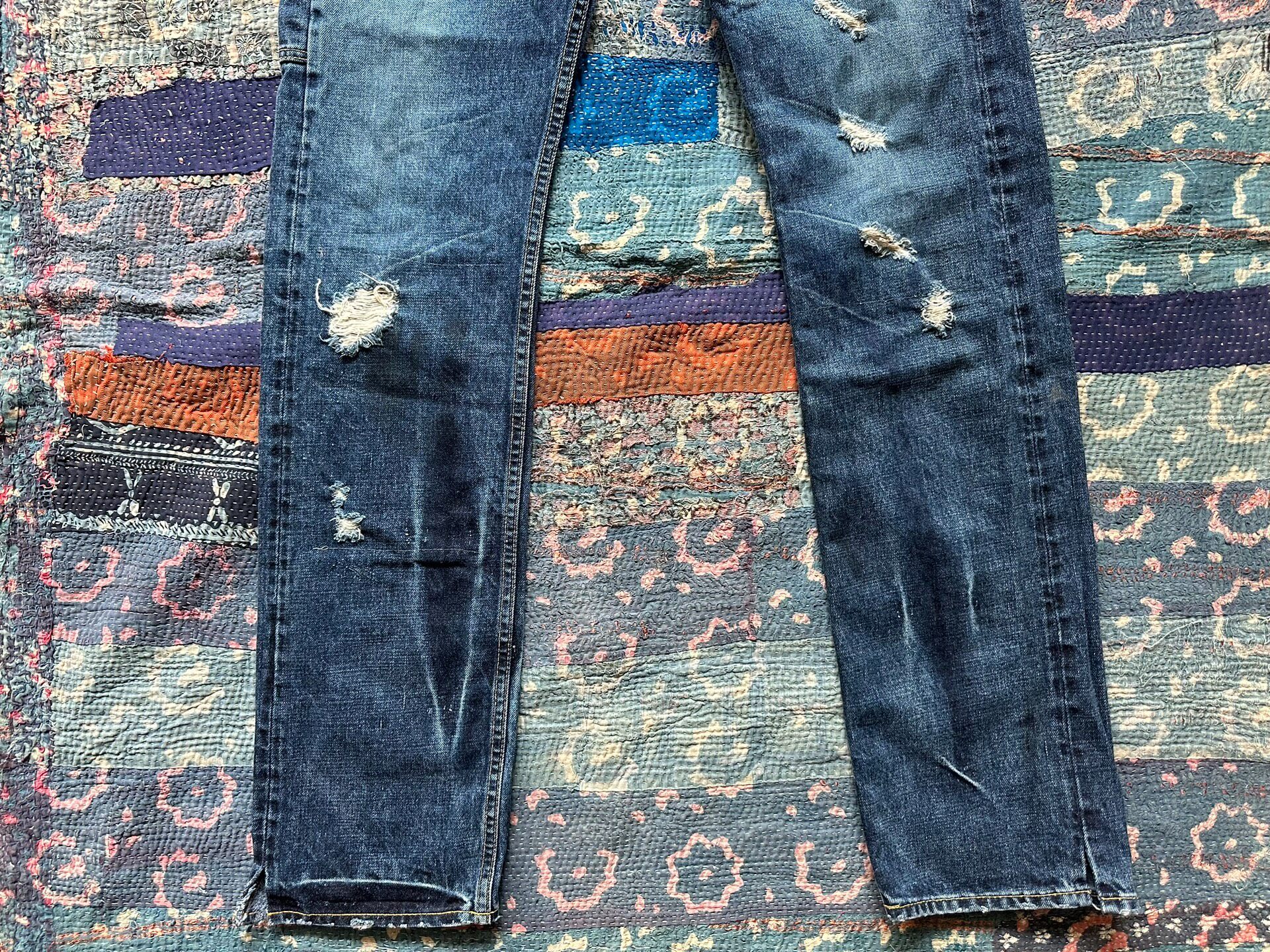 RRL Washed Distressed Denim Pants — detail
