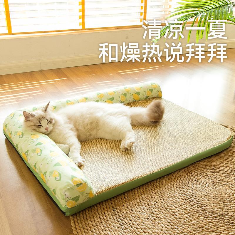 春夏季狗窝凉窝清凉垫子藤编猫窝猫床中小型泰迪布偶宠物凉席用品
