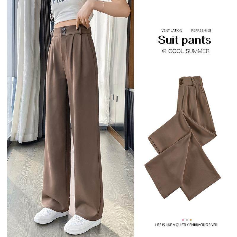 高腰阔腿裤女裤夏季薄款2025年新款高级感垂感休闲直筒冰丝西装裤