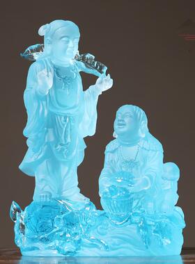 琉璃和合二圣佛像家用供奉摆件祝福乔迁结婚装饰卧室