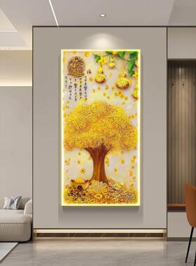 发财树入门玄关好寓意晶瓷装饰画 画新中式过道挂画 画现代走廊尽
