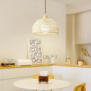 日式 原木餐厅吊灯餐桌吧台灯奶油风藤艺复古民宿卧室阳台长线灯具