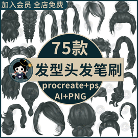 头发procreate笔刷ps笔刷男女士发型头发动漫二次元头像ai矢量png