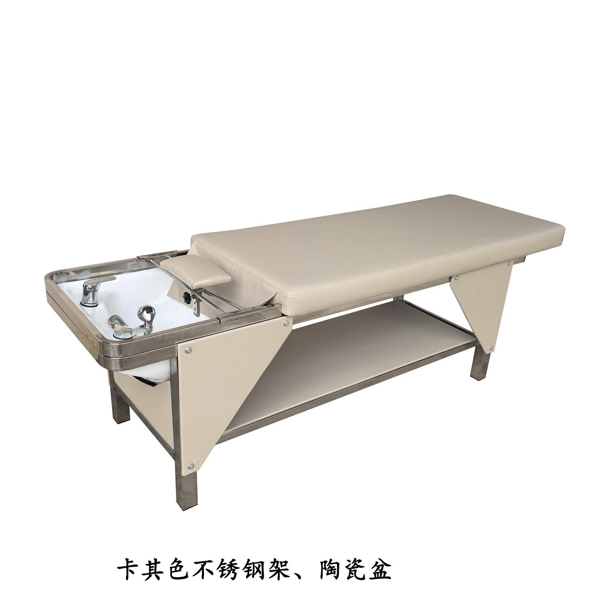 洗头床理髲店专用美发店小型洗头按摩床不锈钢架陶瓷盆速热热水器