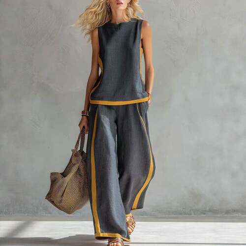 2026 Blend Two Piece Set For Women Sleeveless Color Block