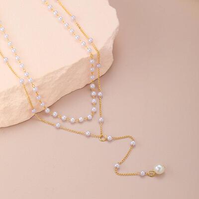 Pearl tassel double layered necklaceY型珍珠流苏双层项炼叠戴
