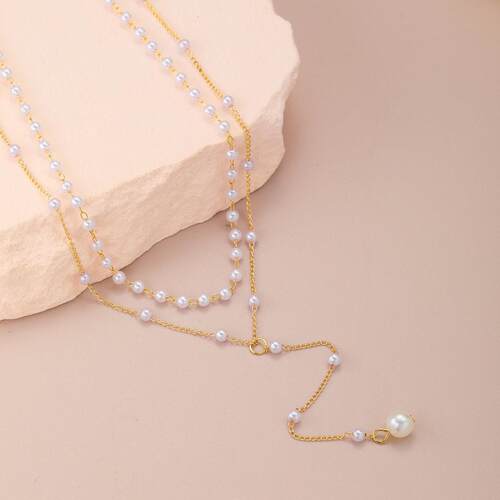 Pearl tassel double layered necklaceY型珍珠流苏双层项炼叠戴