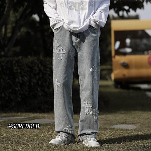 Men Baggy Trousers Cross Mens Loose Jeans Pants Women Denim