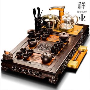 祥业黑檀实木茶盘茶具套组紫砂整套功夫办公室会客全自动一体家用