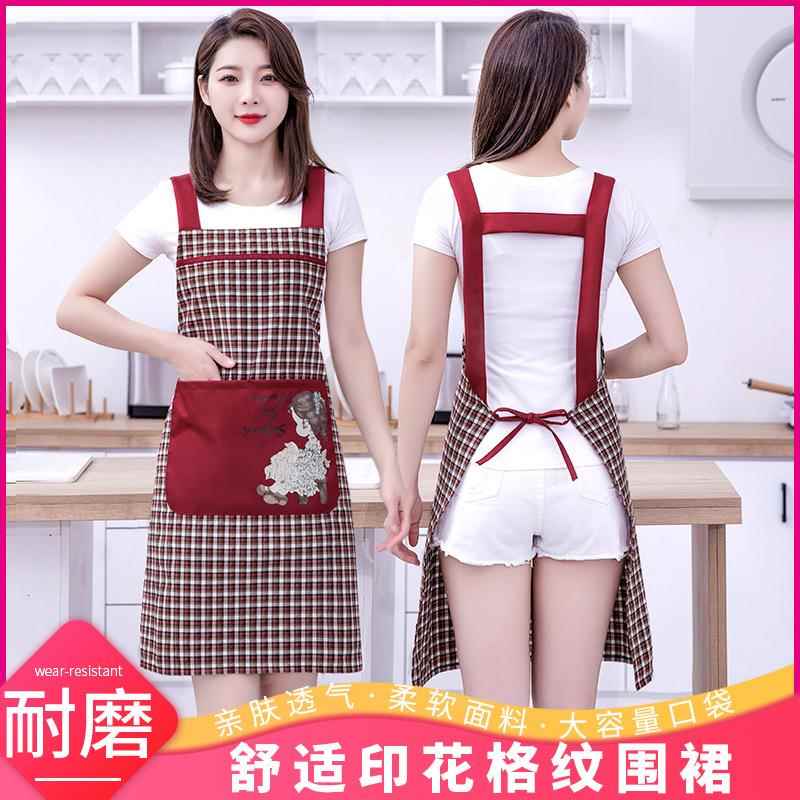 夏季棉布女士围裙做饭家用防污工作服时尚纯色棉夏天洋气透气围腰