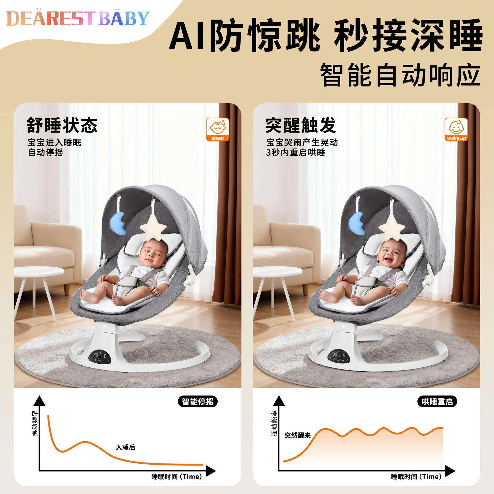 DEAREST BABY新生儿摇篮多功能电动婴儿摇摇椅坐躺可调宝宝安抚椅