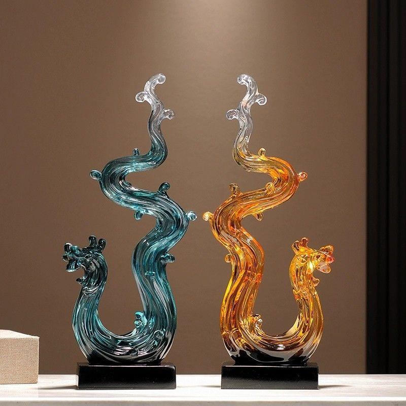 风生水起水晶龙摆件简约现代抽象艺术客厅电视柜酒柜装饰品感