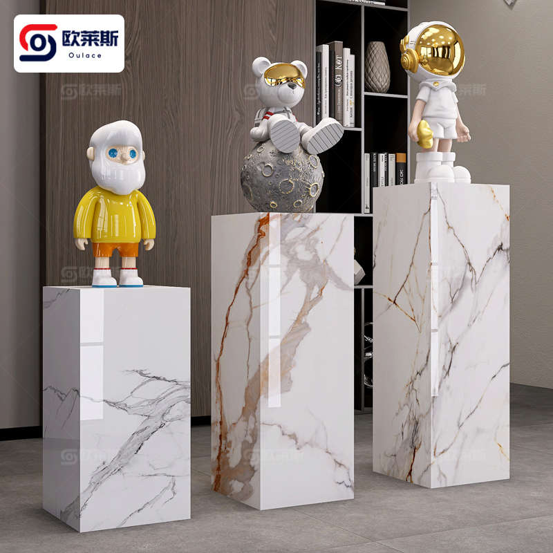 装饰品大理石摆件底座台轻奢高级感2025新款岩板花架子客厅落地式