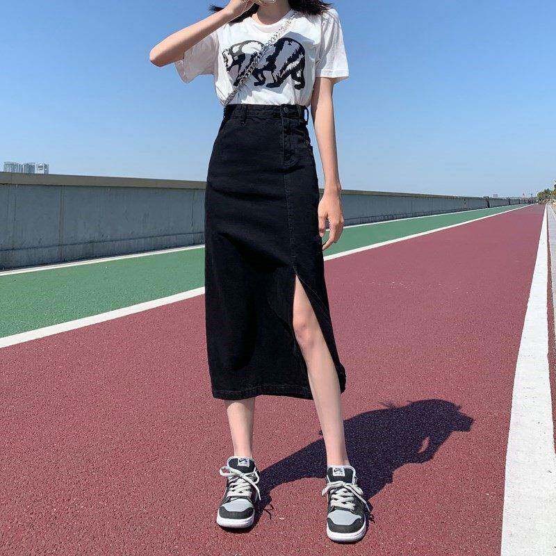 牛仔半身裙女2025春秋夏高腰显瘦小个子中长款a字开叉包臀牛仔裙