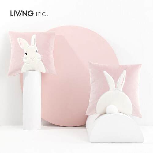 LIVING inc.白兔 兔子毛绒绣花抱枕沙发客厅靠枕ins靠垫粉色少女