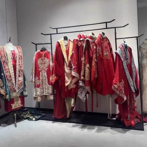 中式婚纱架子仿古秀禾架旗袍礼服陈列架复古货架落地式汉服展示架