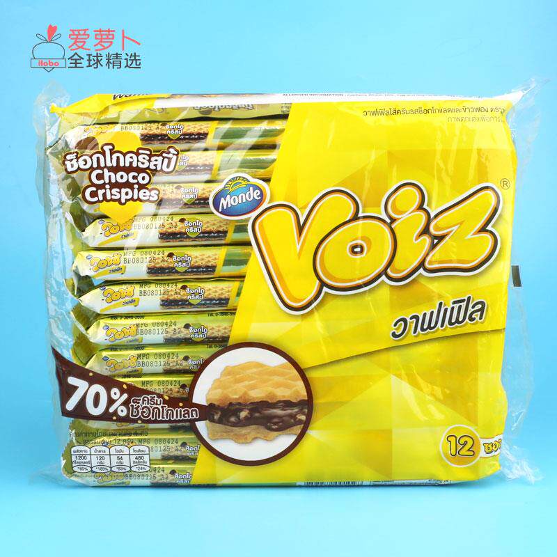 泰国Voiz华夫巧克力薄脆饼黄油香蕉芒果糯米饭夹心薄脆饼干