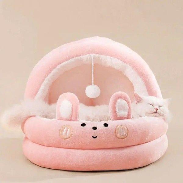 Cat Cave Bed Warm Semi-Enclosed Cat Bed House Cute Cat Cave