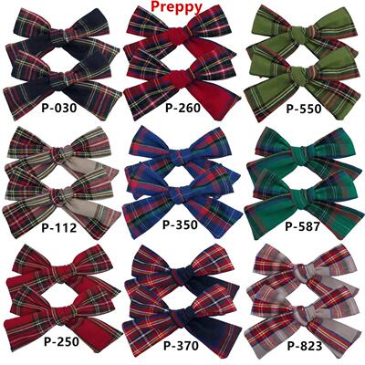2 PCS 4 inches Plaid Festive Accessories Tartan Bow Hair Cli
