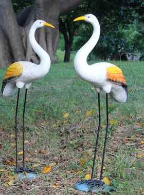 小白鹭玻璃钢雕塑仿真鸟类仙鹤摆件户外田园假山水池湖边招财装饰