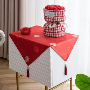 喜庆结婚小盖巾床头柜遮丑盖布红色新中式布艺防尘罩盖巾婚庆布置