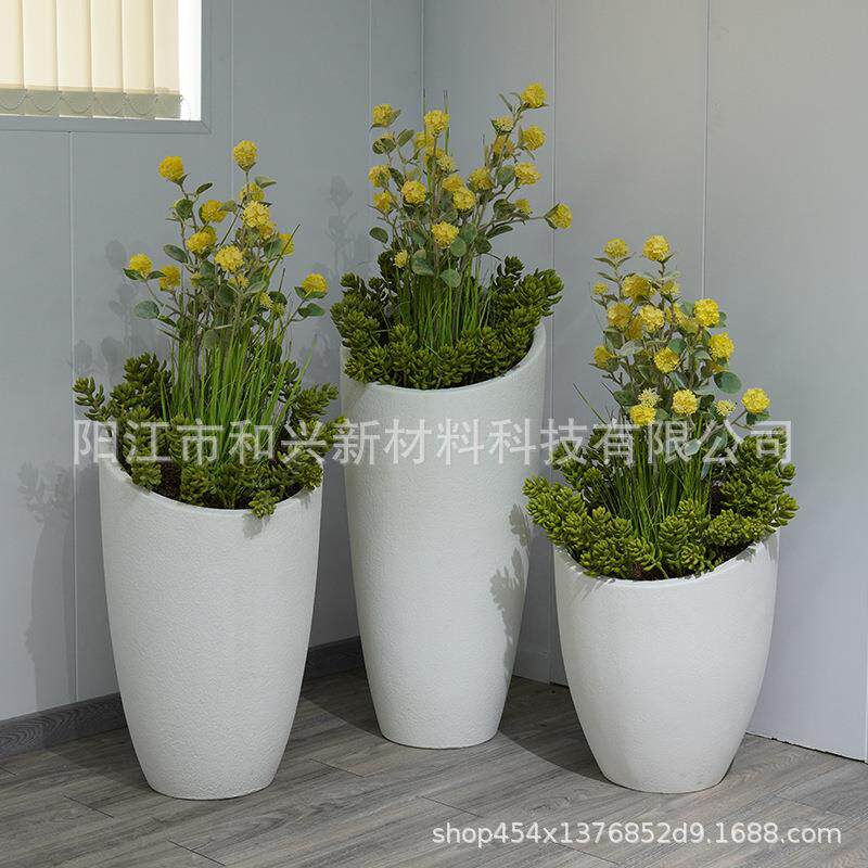厂家户外简约斜口花瓶室内组合绿植盆栽水泥玻璃钢花盆落地摆件