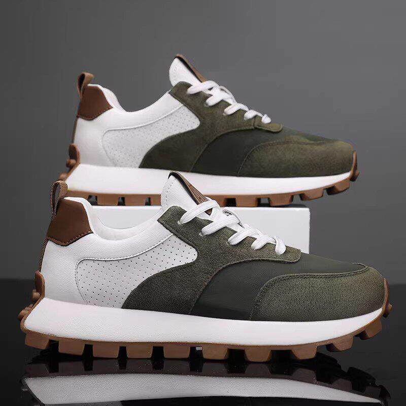 潮牌2026春季新款时尚皮面运动跑步软底休闲鞋男生百搭复古老爹鞋