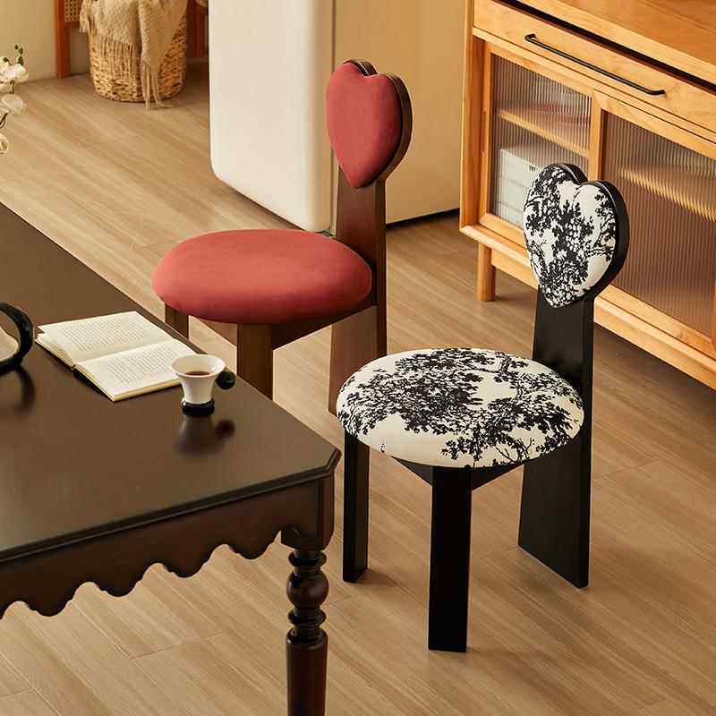 复古实木餐椅法式家用化妆椅北欧中古风设计师靠背椅休闲吃饭椅子