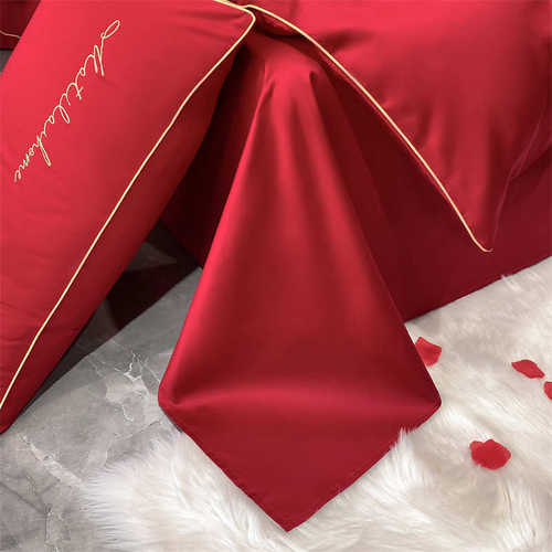 厂家套件刺绣结婚床上婚庆 绣花件套棉水洗红色件套4四四件套大红