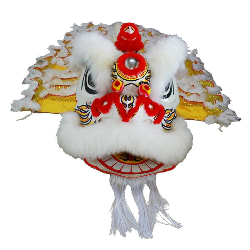 白色南狮羊毛南狮舞狮道具醒狮舞狮全套道具竹编制品